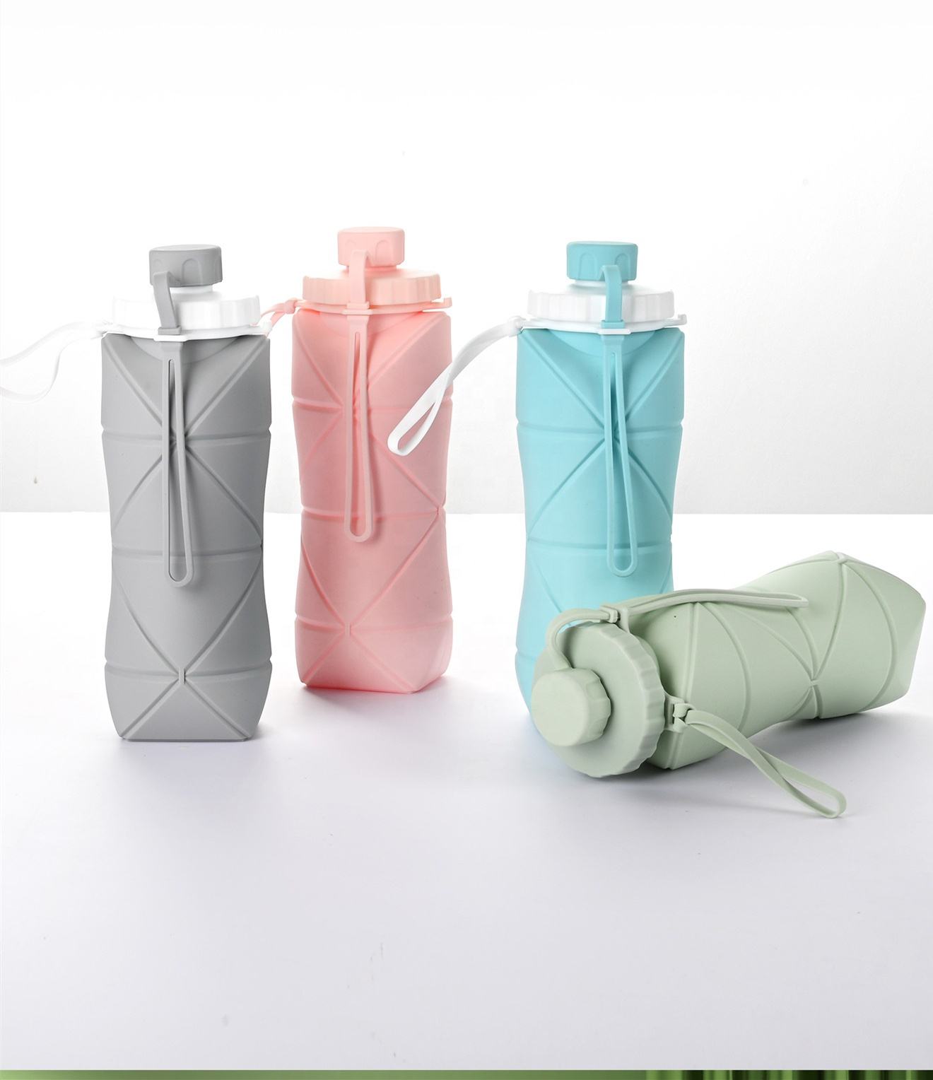 600ml Folding Silicone Water Bottle | Portable Sports Travel Bottle | Leakproof Reusable Water Bottle
