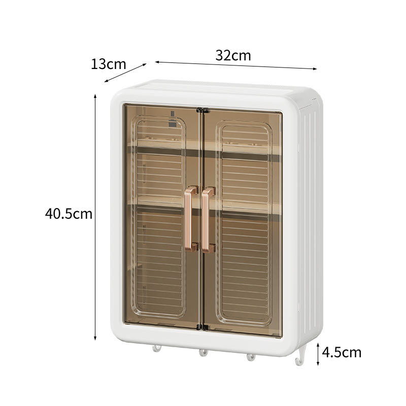 Wall Mounted Storage Cabinet for Kitchen & Bathroom | Multipurpose Organizer Cabinet with Double Door & Hanging Hooks