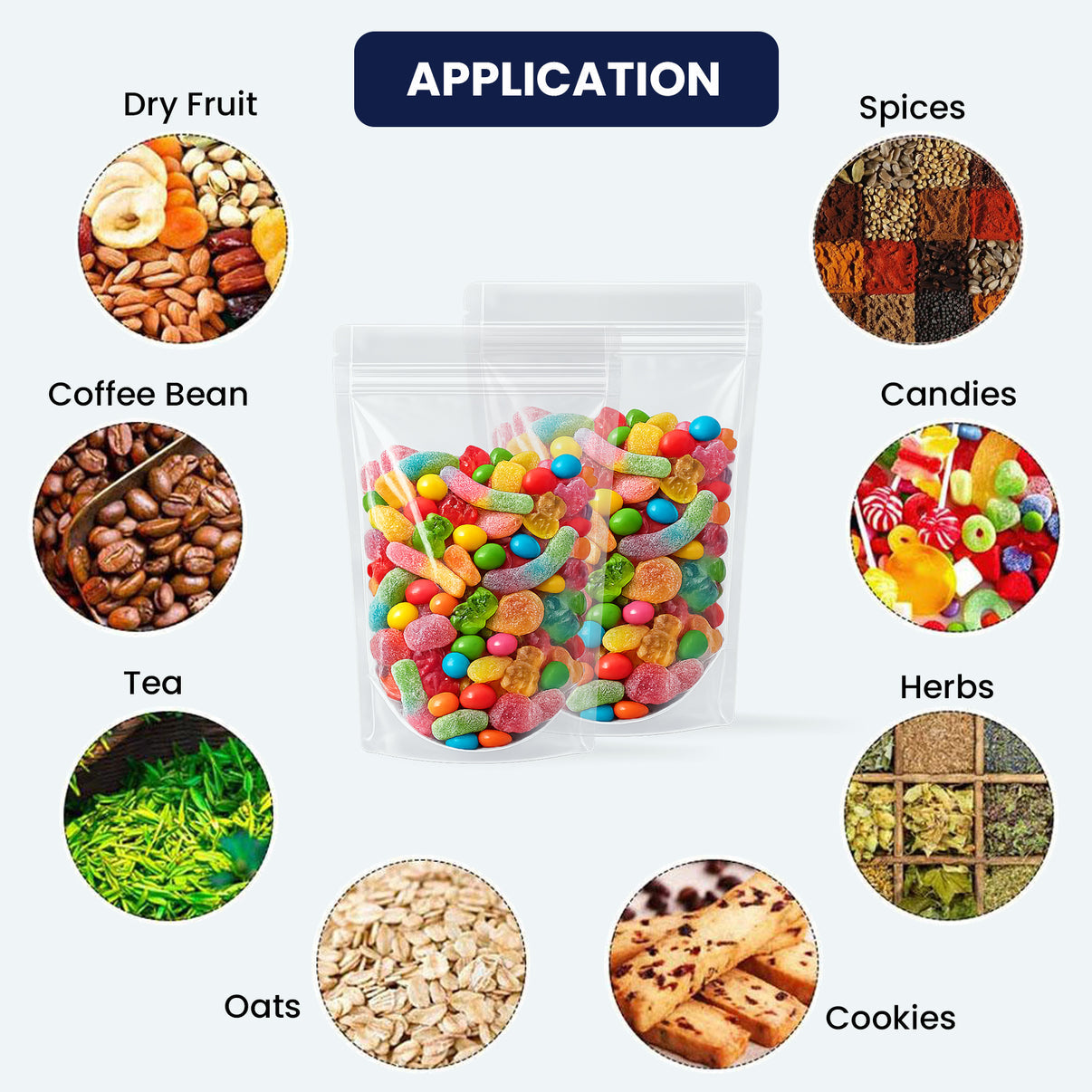 Stand Up Zipper Pouch | Transparent Food Grade Packaging Bags | Leak Proof | Multiple Sizes Available