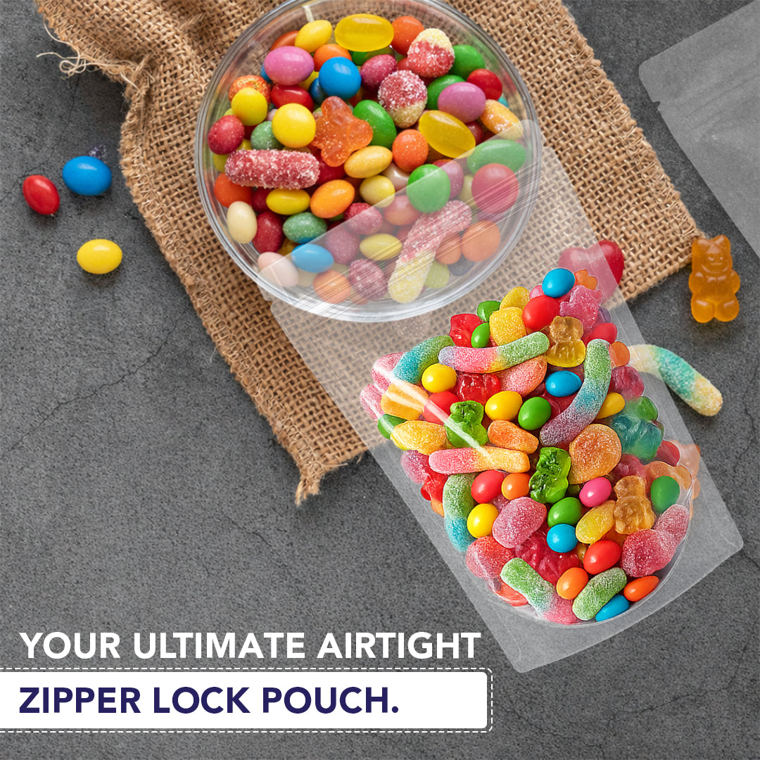 Stand Up Zipper Pouch | Transparent Food Grade Packaging Bags | Leak Proof | Multiple Sizes Available