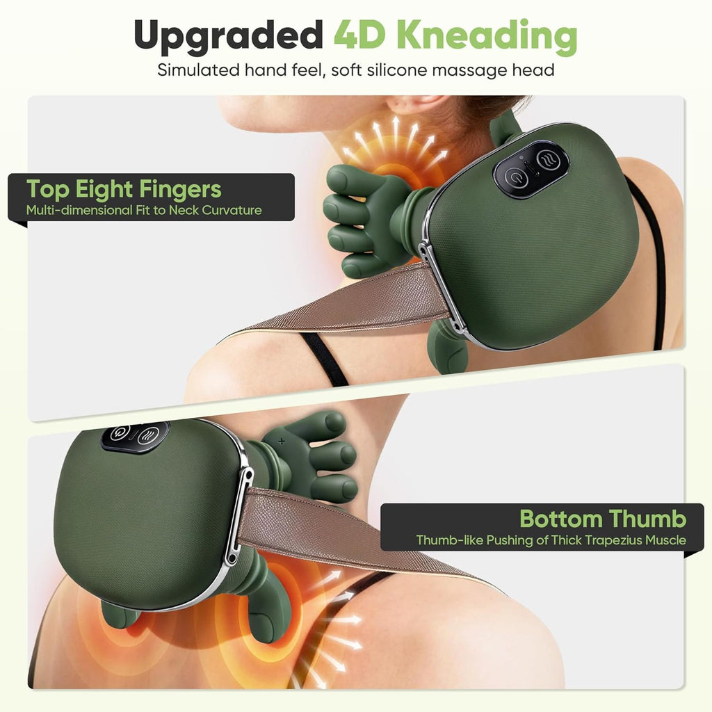 Portable Heated Neck & Back Massager | Wireless 4D Shiatsu Deep Tissue Massage Machine with Heat | Pain Relief for Neck, Shoulder & Back