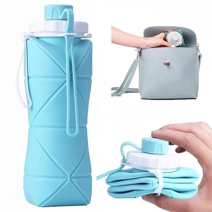 600ml Folding Silicone Water Bottle | Portable Sports Travel Bottle | Leakproof Reusable Water Bottle