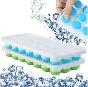 Silicone Pop Up Ice Cube Tray with Lid – BPA Free Ice Ball Mold