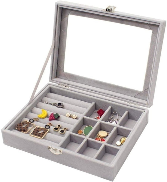 Jewellery Organizer Box Velvet Clear Lid Lockable Jewelry Storage Case for Rings Earrings Bracelets Necklace