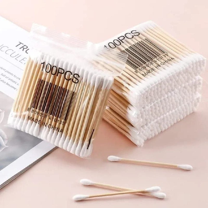 Wooden Cotton Ear Buds 100 Pcs – Soft Cotton Swabs
