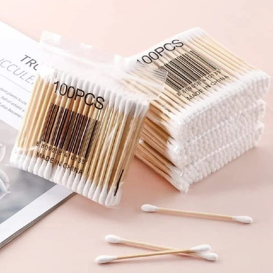 Wooden Cotton Ear Buds 100 Pcs – Soft Cotton Swabs