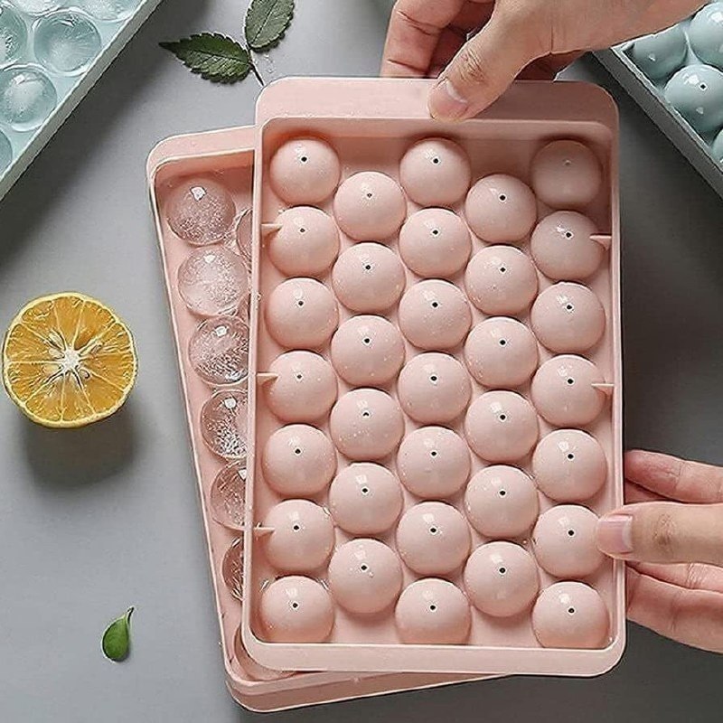 33 Grid Round Ice Ball Mold Tray with Lid – BPA Free Reusable Ice Cube Maker