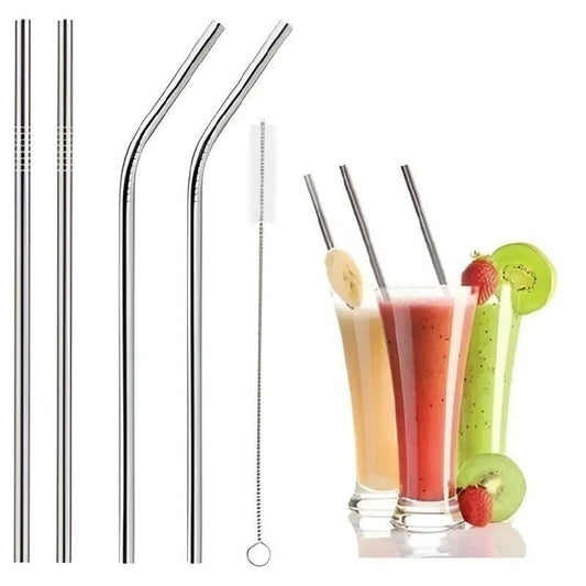 Reusable Stainless Steel Drinking Straws Set with Cleaning Brush (4 Pieces)
