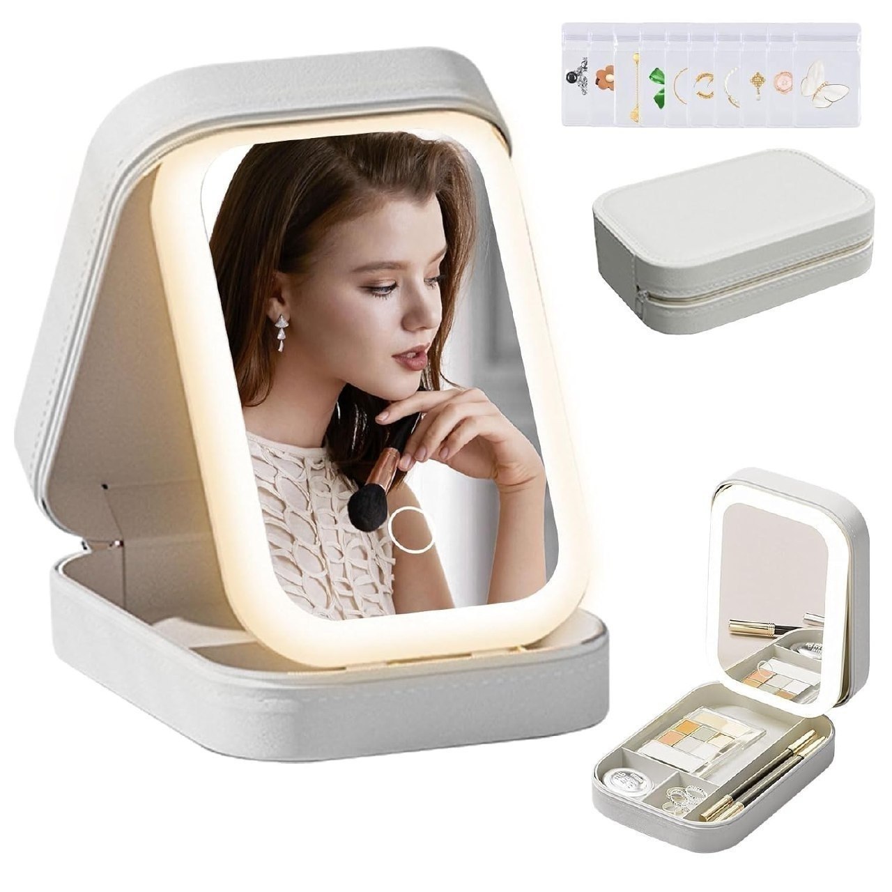 LED Makeup Mirror Jewelry Box with Storage Organizer