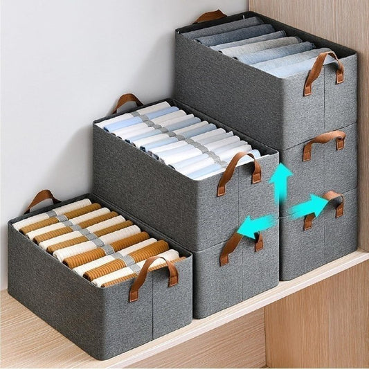 Cloth Organiser With Handle | Foldable Wardrobe Storage Box (Grey)