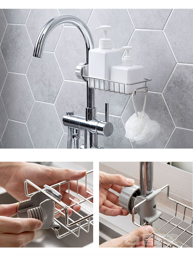 Stainless Steel Sink Faucet Shelf Soap Sponge Drain Rack