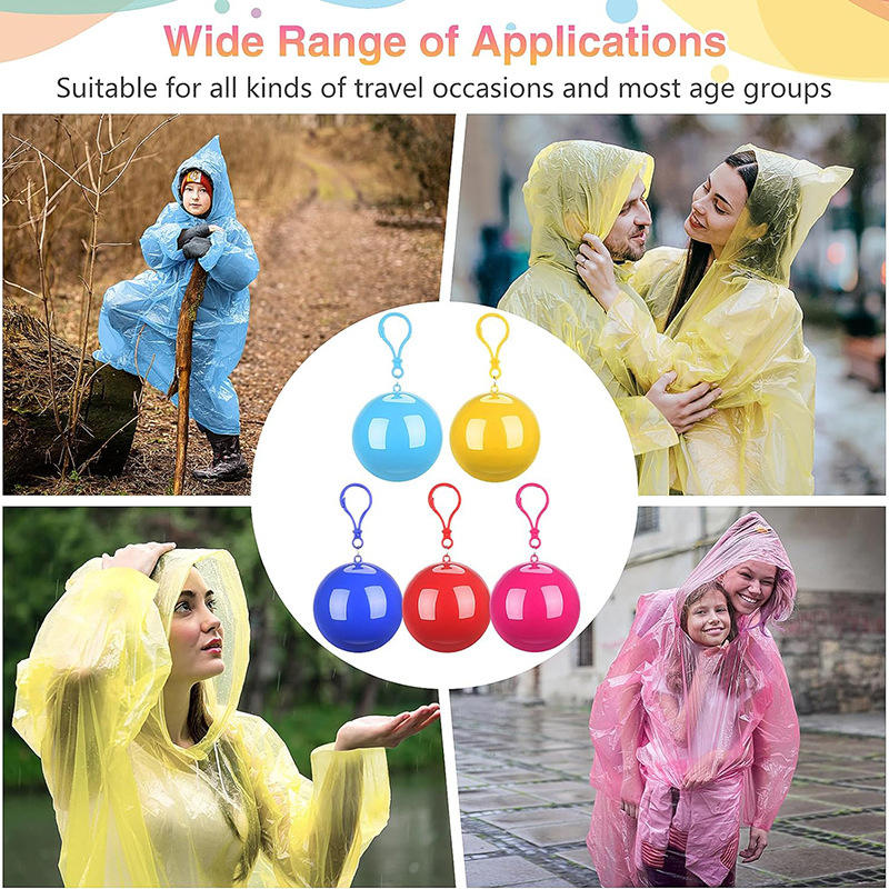 Portable Ball Raincoat | Waterproof Emergency Disposable Rain Poncho | Reusable Travel Raincoat with Keychain for Men, Women, Boys & Girls