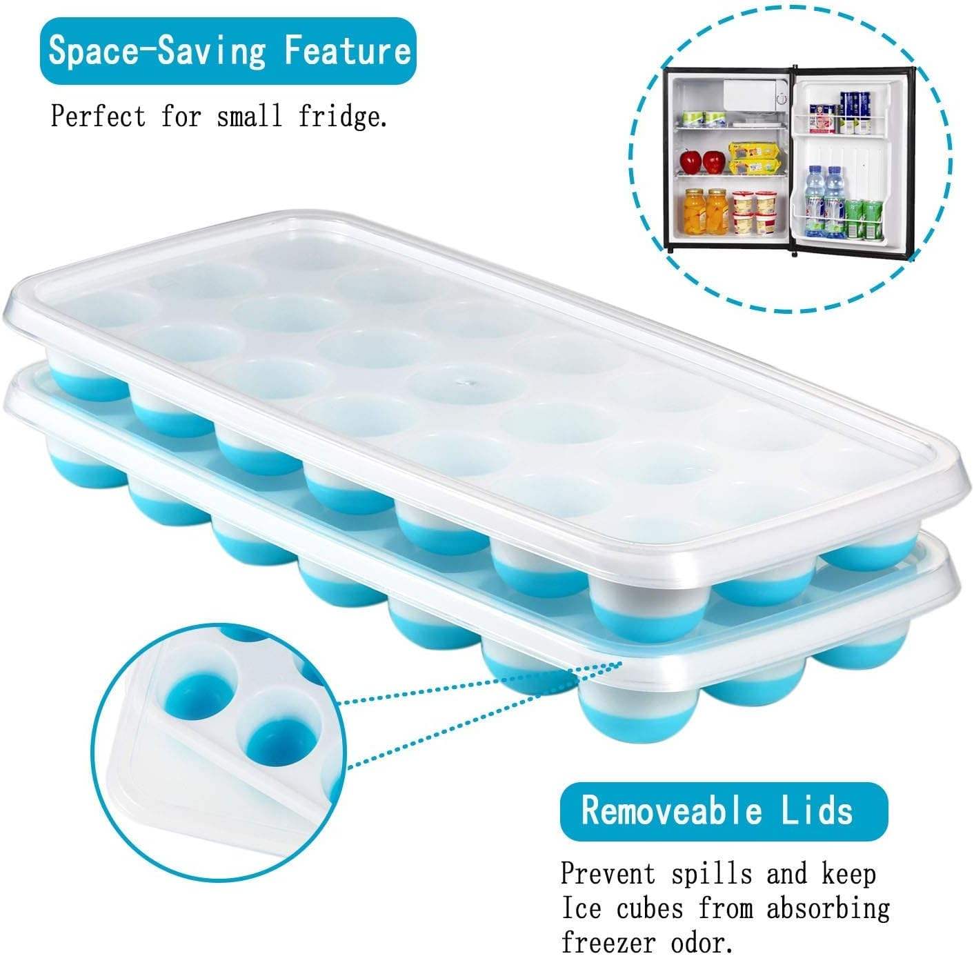 Silicone Pop Up Ice Cube Tray with Lid – BPA Free Ice Ball Mold