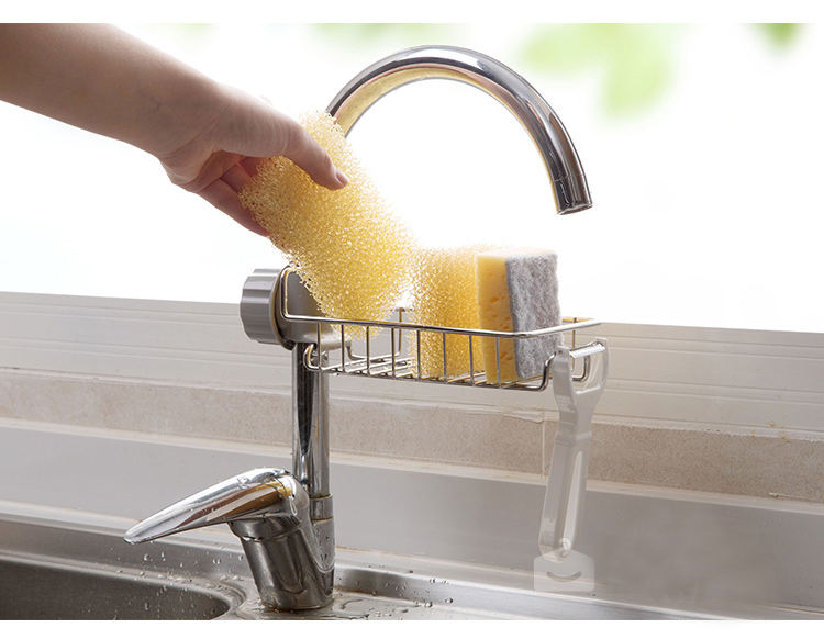 Stainless Steel Sink Faucet Shelf Soap Sponge Drain Rack