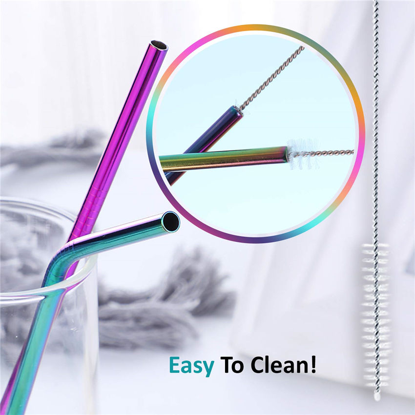Reusable Stainless Steel Drinking Straws Set with Cleaning Brush (4 Pieces)