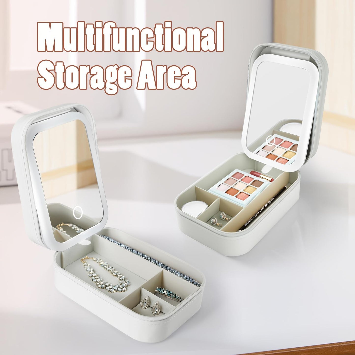 LED Makeup Mirror Jewelry Box with Storage Organizer