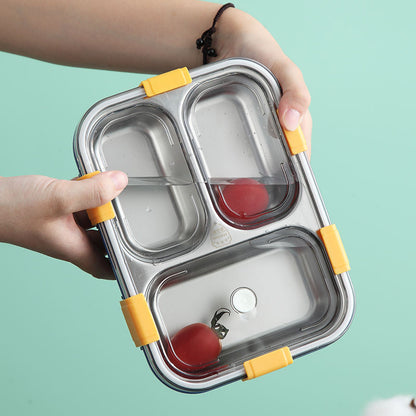 Stainless Steel 3 Compartment Lunch Box | Leak Proof | Office & School Tiffin Box with Spoon