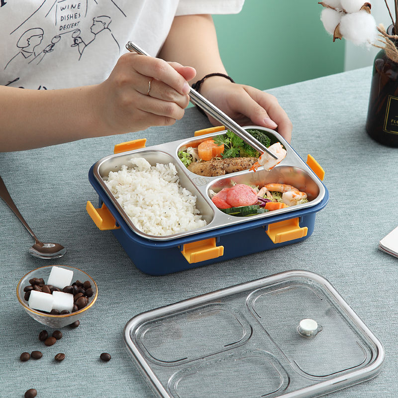 Stainless Steel 3 Compartment Lunch Box | Leak Proof | Office & School Tiffin Box with Spoon