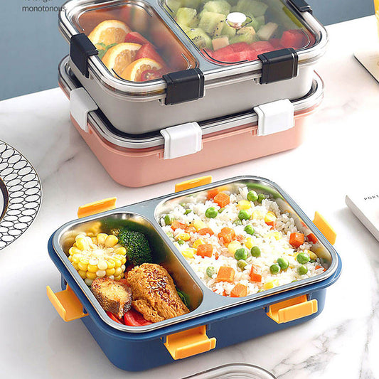 3 Compartment Stainless Steel Lunch Box with Spoon & Chopsticks