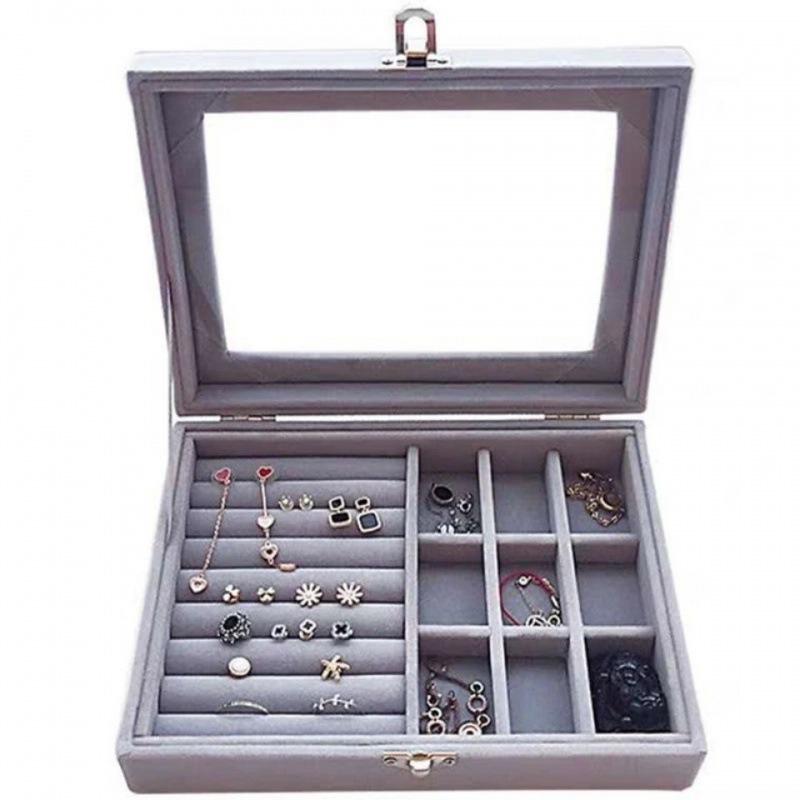 Jewellery Organizer Box Velvet Clear Lid Lockable Jewelry Storage Case for Rings Earrings Bracelets Necklace