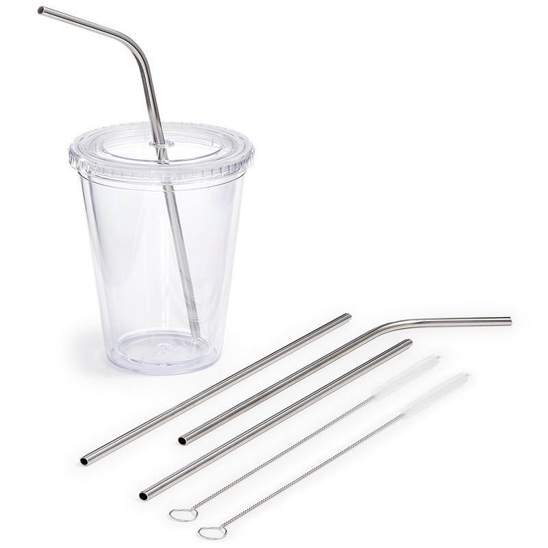 Reusable Stainless Steel Drinking Straws Set with Cleaning Brush (4 Pieces)