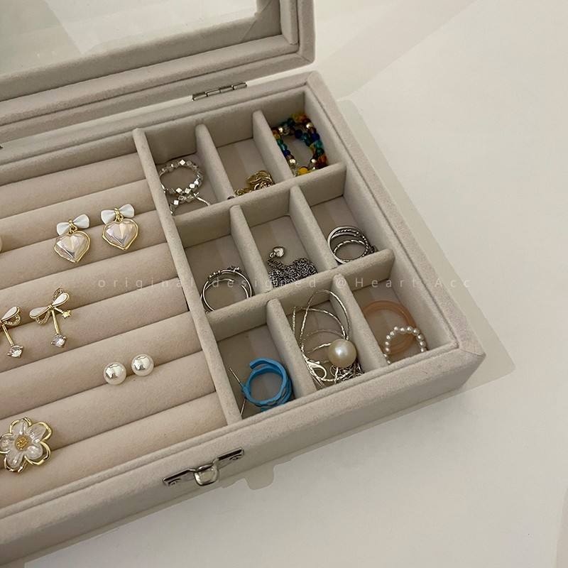 Jewellery Organizer Box Velvet Clear Lid Lockable Jewelry Storage Case for Rings Earrings Bracelets Necklace
