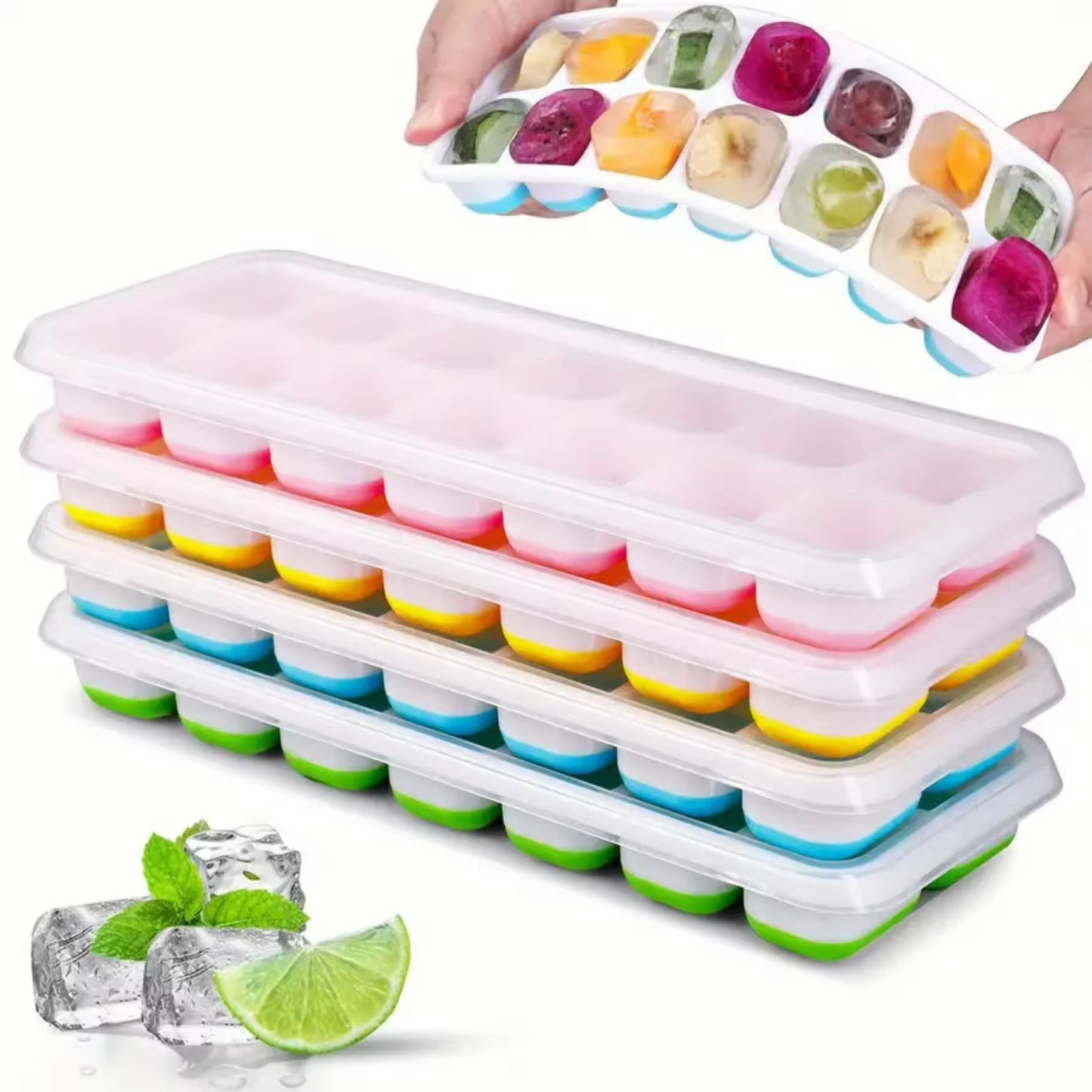 Silicone Pop Up Ice Cube Tray with Lid – BPA Free Ice Ball Mold