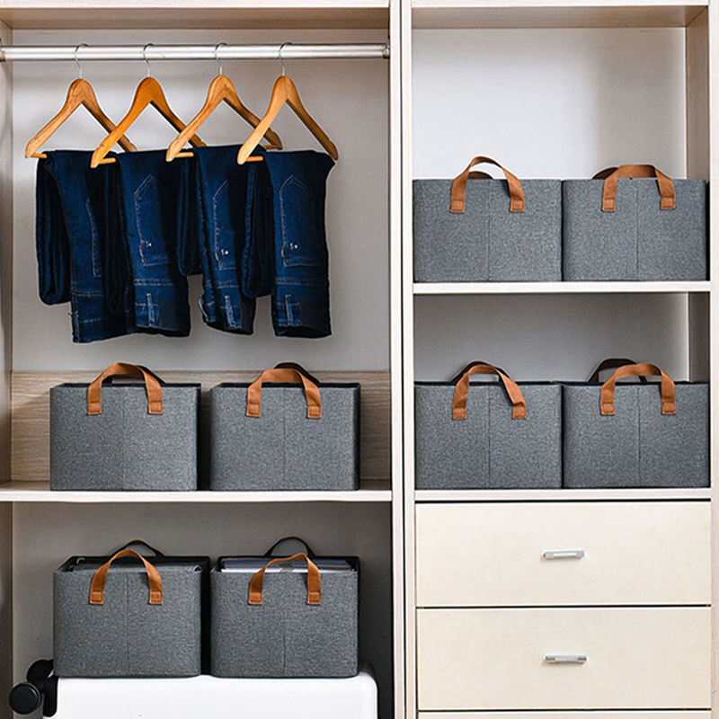 Cloth Organiser With Handle | Foldable Wardrobe Storage Box (Grey)