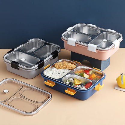 Stainless Steel 3 Compartment Lunch Box | Leak Proof | Office & School Tiffin Box with Spoon