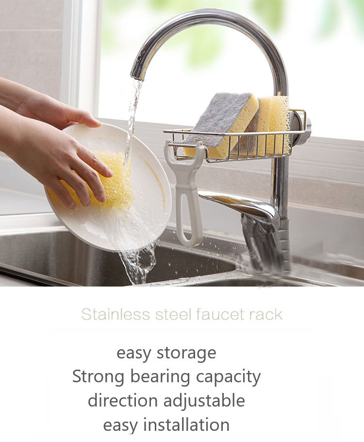Stainless Steel Sink Faucet Shelf Soap Sponge Drain Rack
