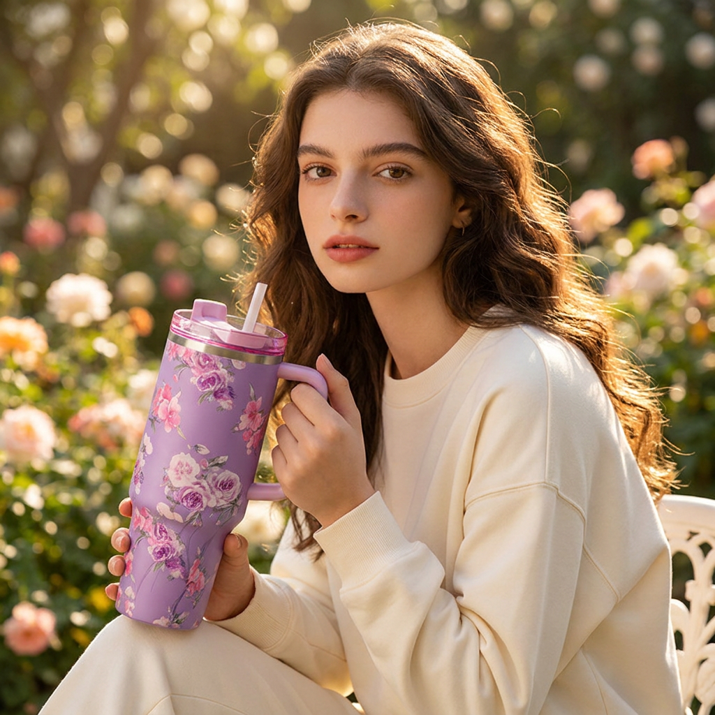 Premium Printed Stainless Steel Tumbler 1200ml with Handle | Vacuum Insulated | Leak Proof | BPA Free | Travel Mug