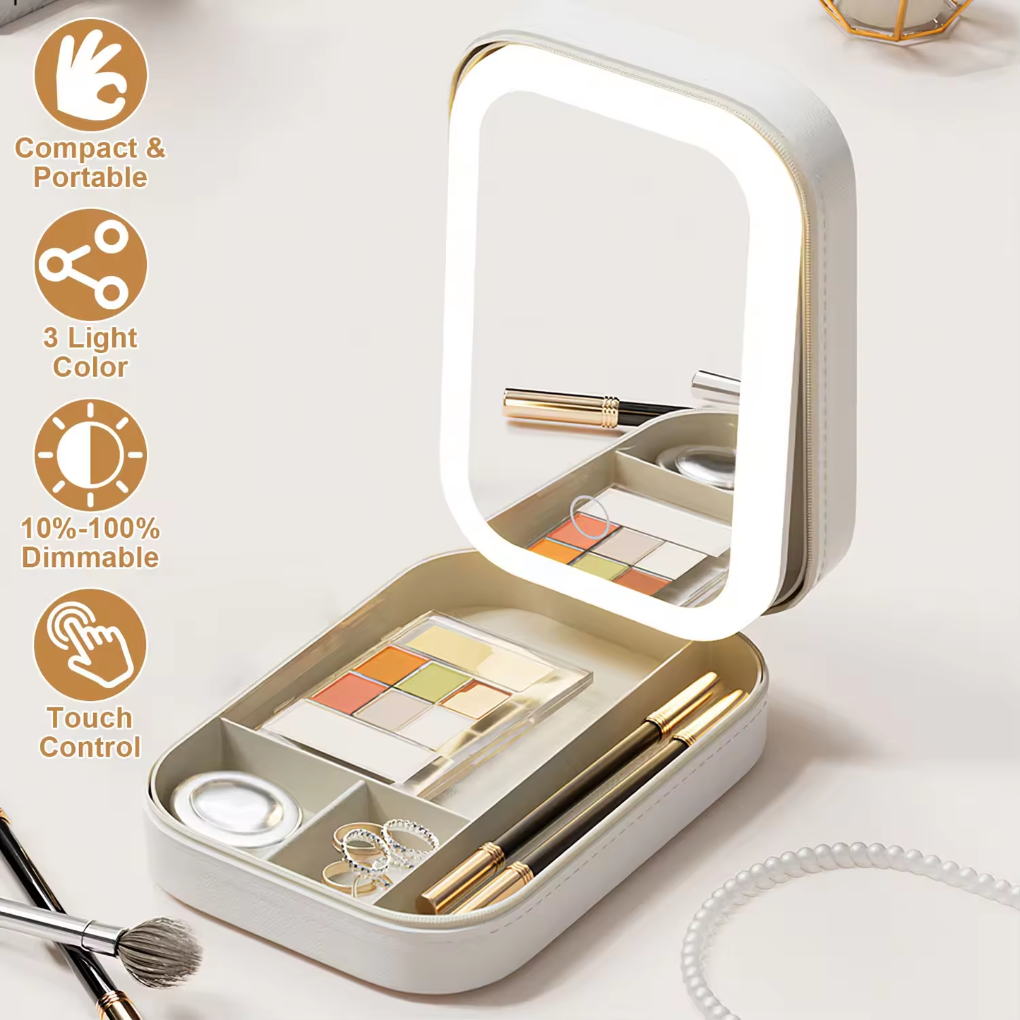 LED Makeup Mirror Jewelry Box with Storage Organizer