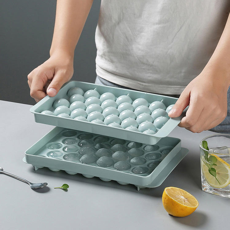 33 Grid Round Ice Ball Mold Tray with Lid – BPA Free Reusable Ice Cube Maker