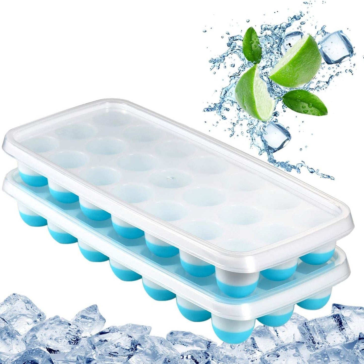 Silicone Pop Up Ice Cube Tray with Lid – BPA Free Ice Ball Mold