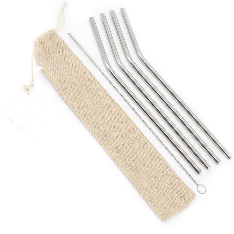Reusable Stainless Steel Drinking Straws Set with Cleaning Brush (4 Pieces)