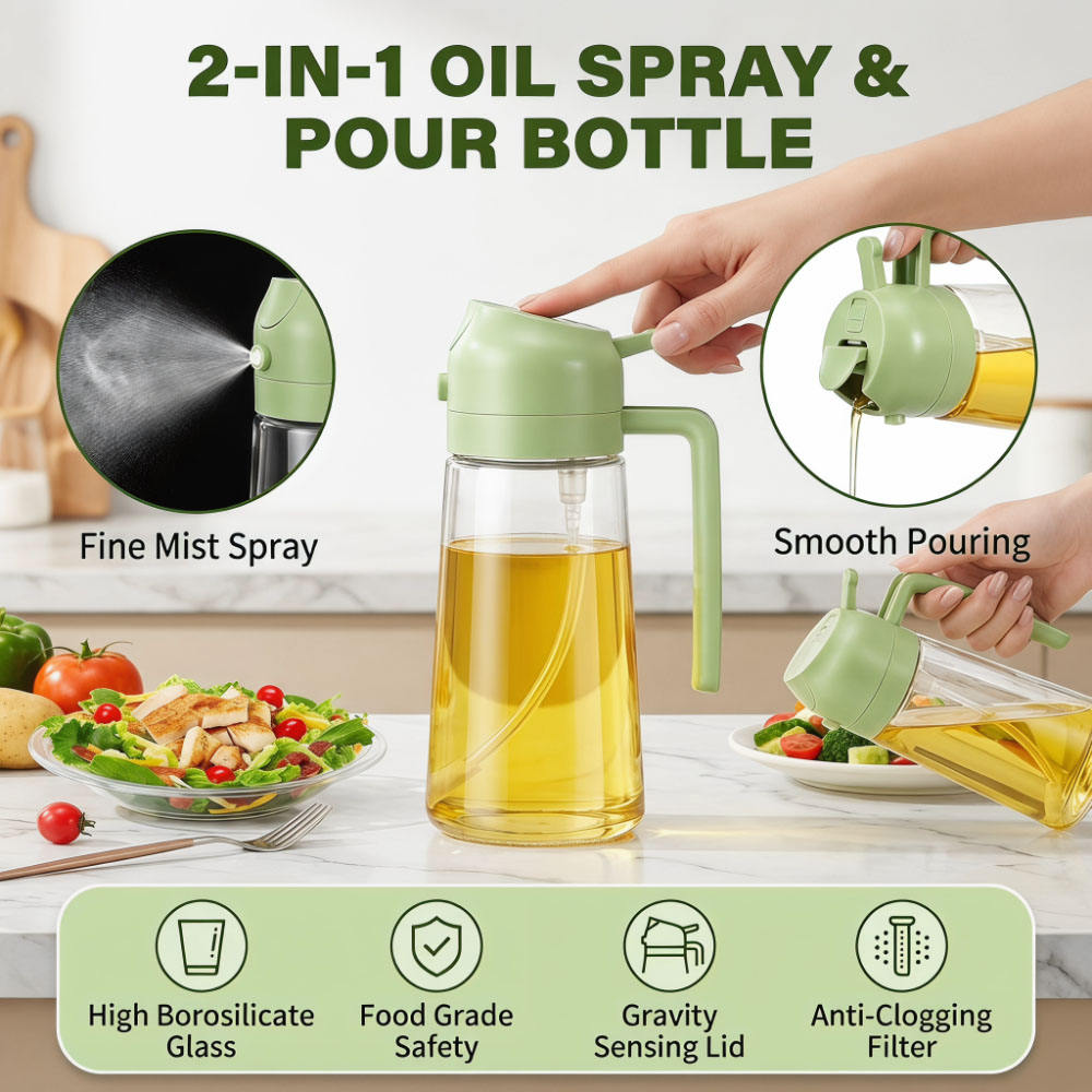 2-in-1 Glass Oil Spray Bottle & Oil Dispenser 550ml
