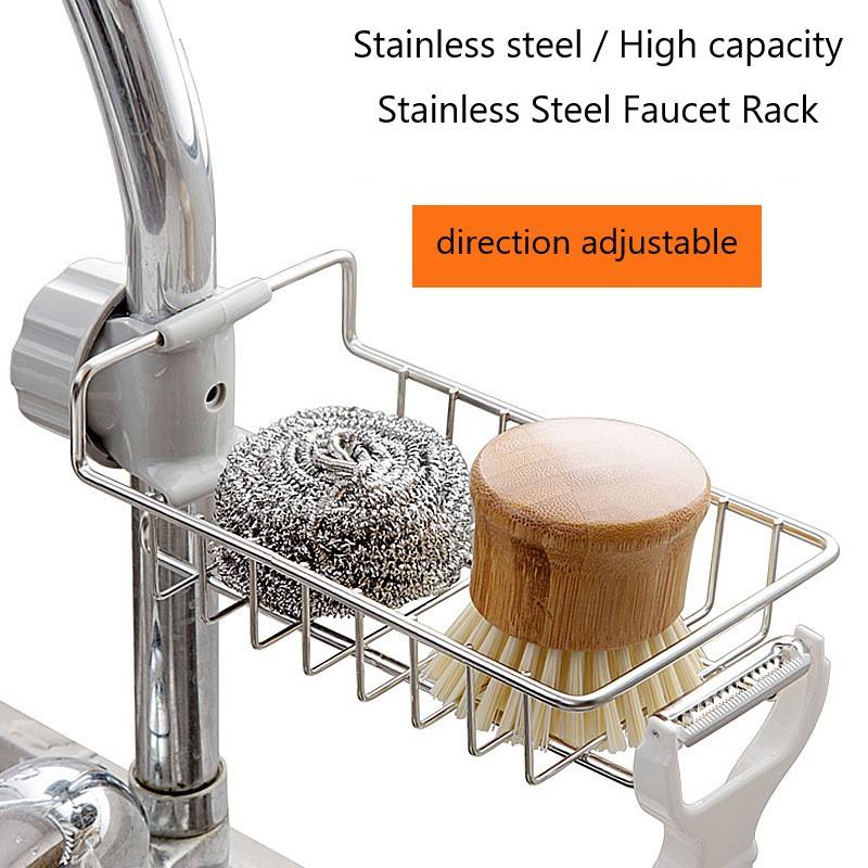 Stainless Steel Sink Faucet Shelf Soap Sponge Drain Rack