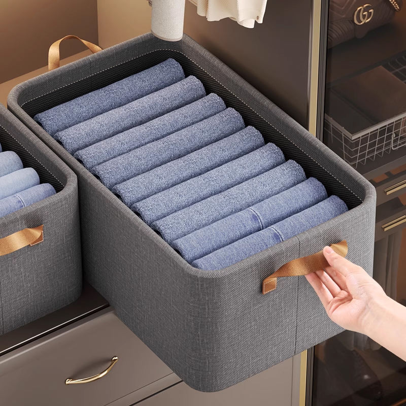 Cloth Organiser With Handle | Foldable Wardrobe Storage Box (Grey)