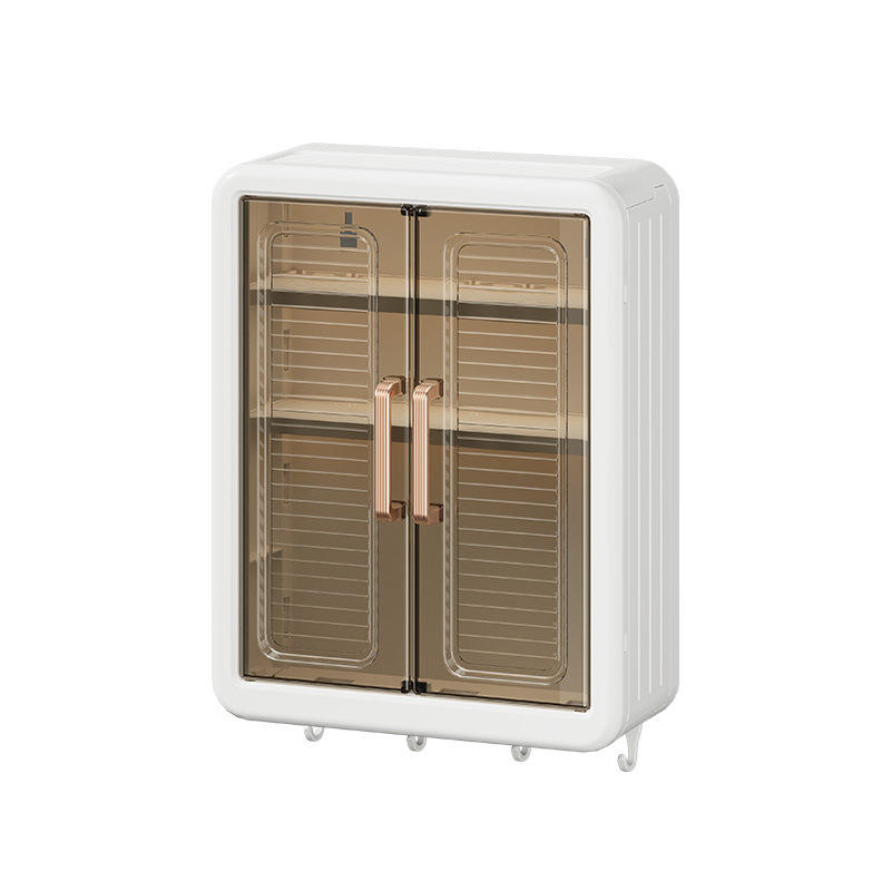 Wall Mounted Storage Cabinet for Kitchen & Bathroom | Multipurpose Organizer Cabinet with Double Door & Hanging Hooks