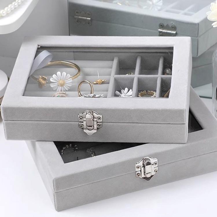 Jewellery Organizer Box Velvet Clear Lid Lockable Jewelry Storage Case for Rings Earrings Bracelets Necklace