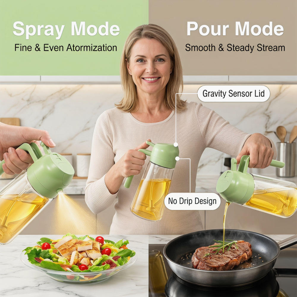 2-in-1 Glass Oil Spray Bottle & Oil Dispenser 550ml