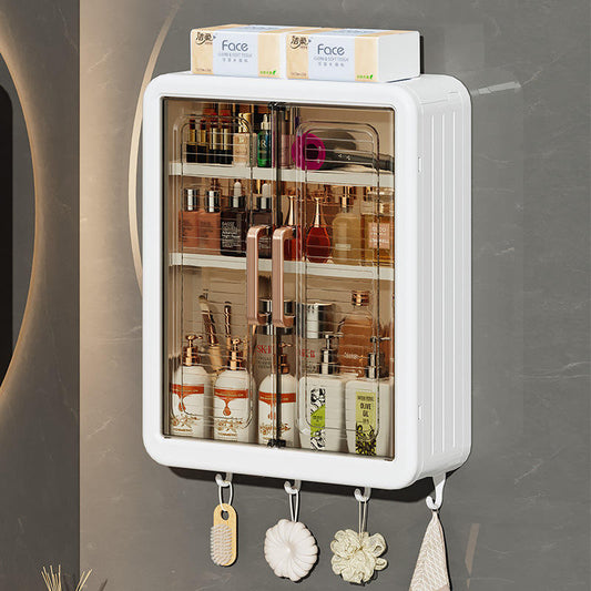 Wall Mounted Storage Cabinet for Kitchen & Bathroom | Multipurpose Organizer Cabinet with Double Door & Hanging Hooks