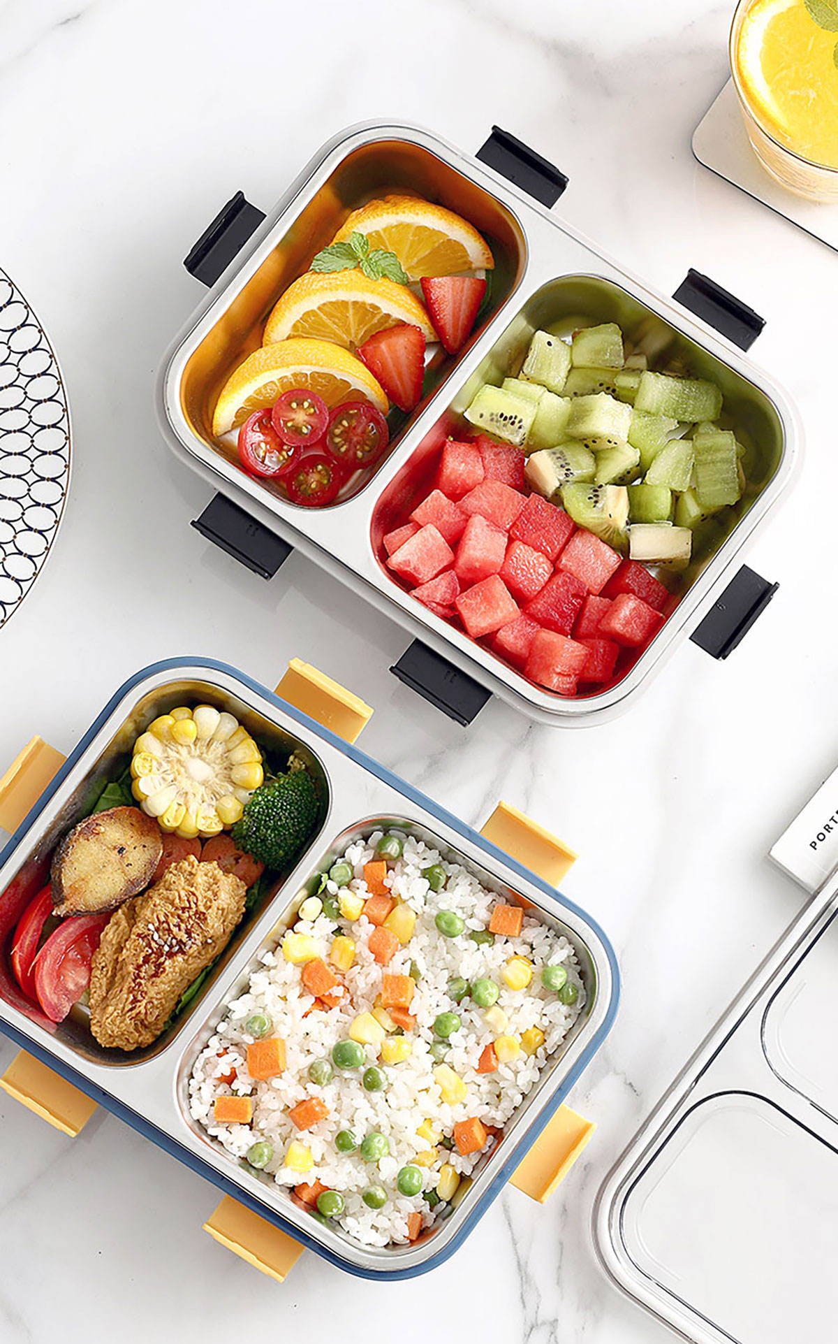 3 Compartment Stainless Steel Lunch Box with Spoon & Chopsticks