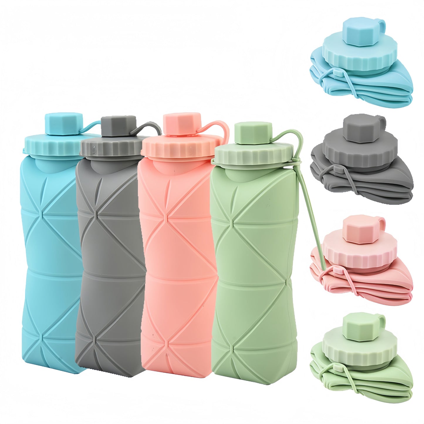 600ml Folding Silicone Water Bottle | Portable Sports Travel Bottle | Leakproof Reusable Water Bottle