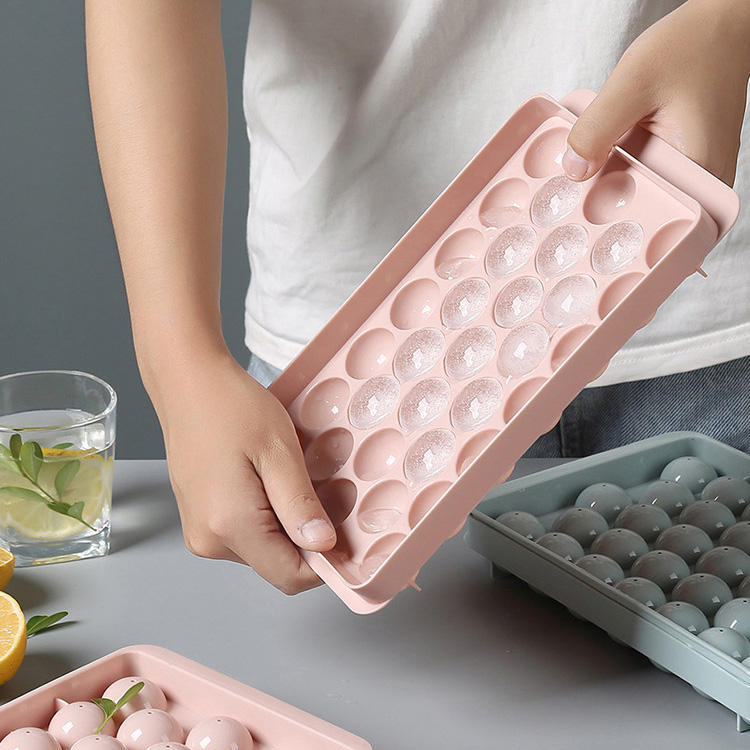 33 Grid Round Ice Ball Mold Tray with Lid – BPA Free Reusable Ice Cube Maker