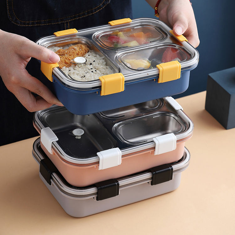 Stainless Steel 3 Compartment Lunch Box | Leak Proof | Office & School Tiffin Box with Spoon