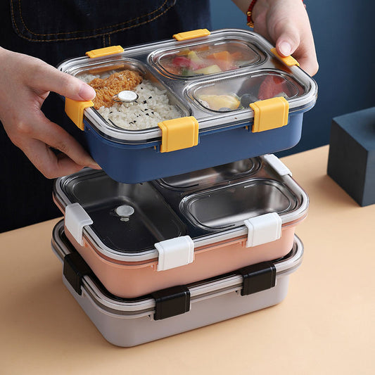 Stainless Steel 3 Compartment Lunch Box | Leak Proof | Office & School Tiffin Box with Spoon