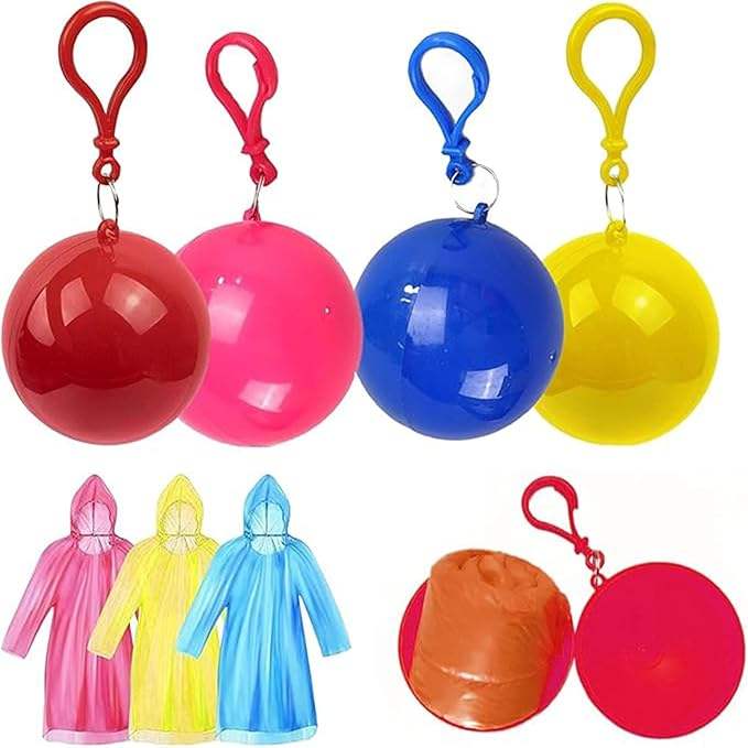 Portable Ball Raincoat | Waterproof Emergency Disposable Rain Poncho | Reusable Travel Raincoat with Keychain for Men, Women, Boys & Girls
