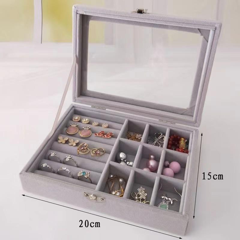 Jewellery Organizer Box Velvet Clear Lid Lockable Jewelry Storage Case for Rings Earrings Bracelets Necklace