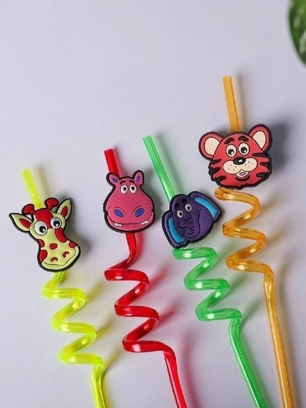 Reusable Spiral Drinking Straws 4 Pcs Set for Juice & Cold Drinks